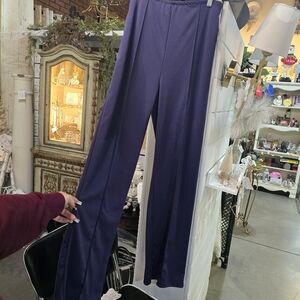 Elegant Navy Front Seam Wide Leg Women's Pants